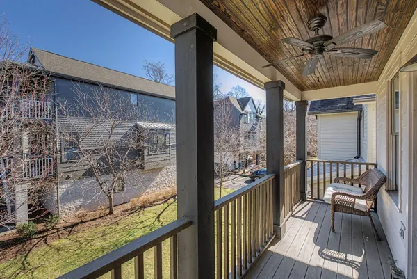 a view of a porch with furniture