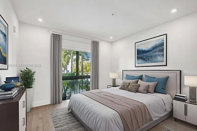 a balcony view with a garden space