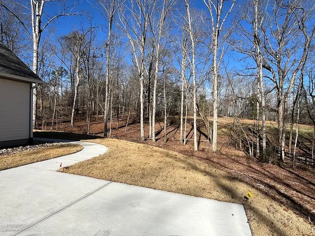 a view of backyard with wooden fence