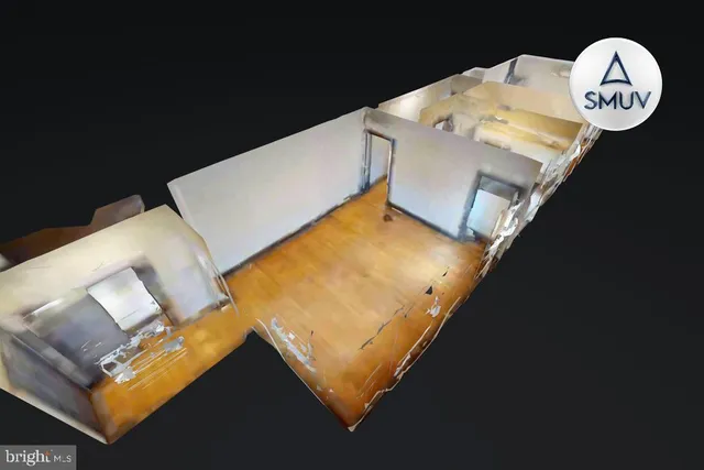an aerial view of a kitchen