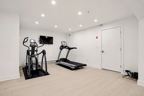a view of a room with gym equipment