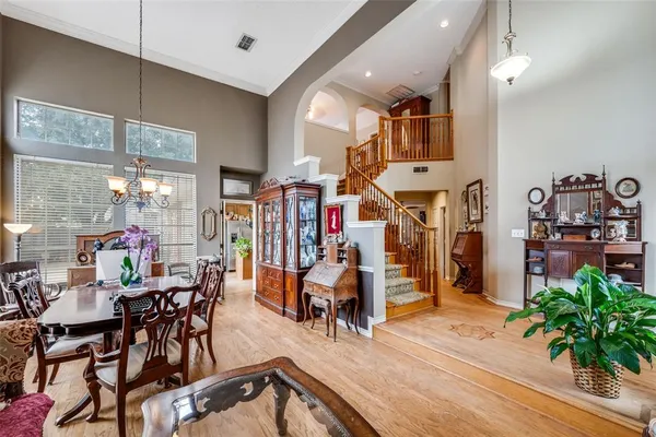 a view of a living room and dining room