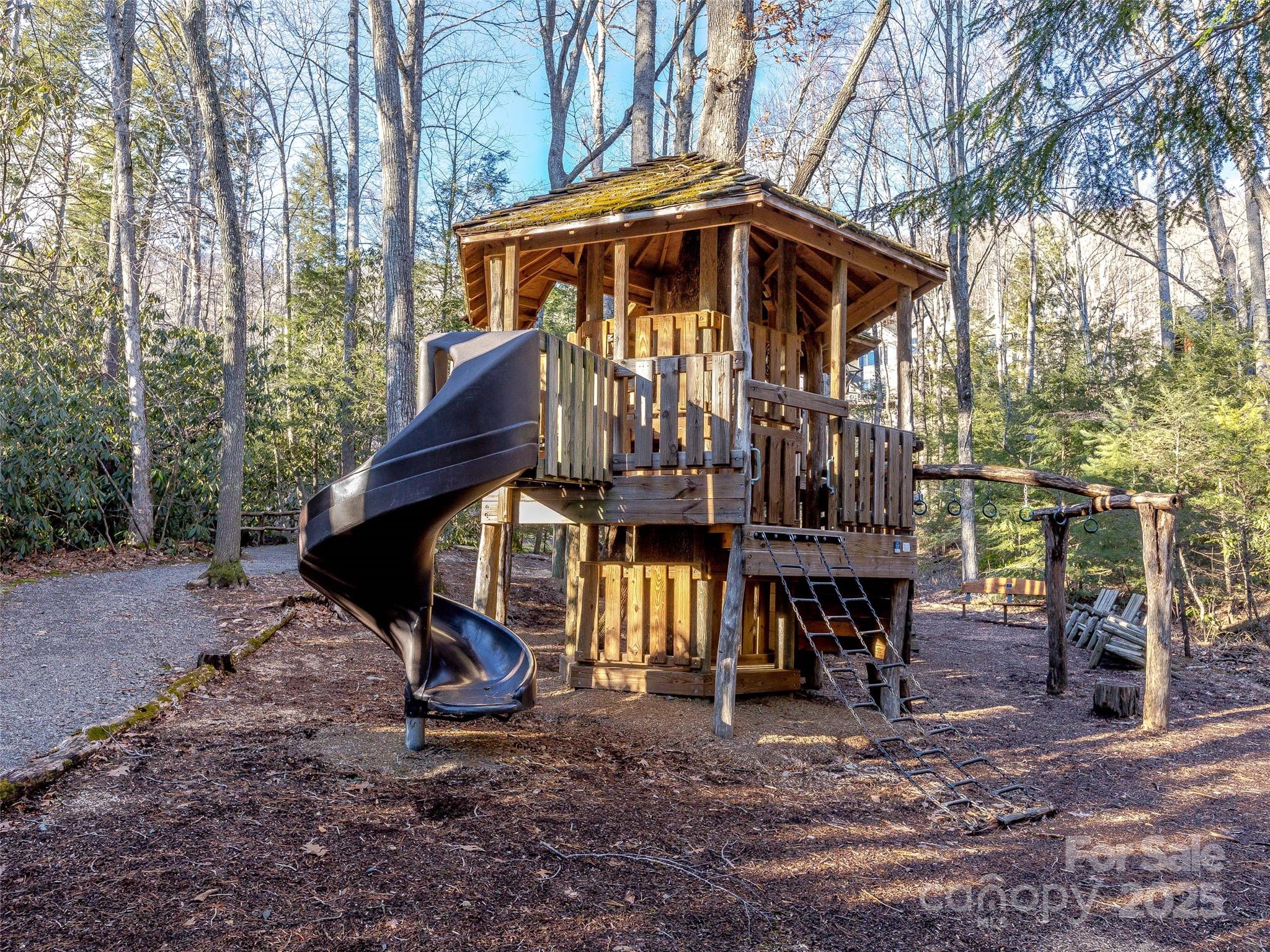 36 Slide Rock Way Fairview, NC 28730 - Photo 19 of 24 a view of a wooden house with a yard and sitting area