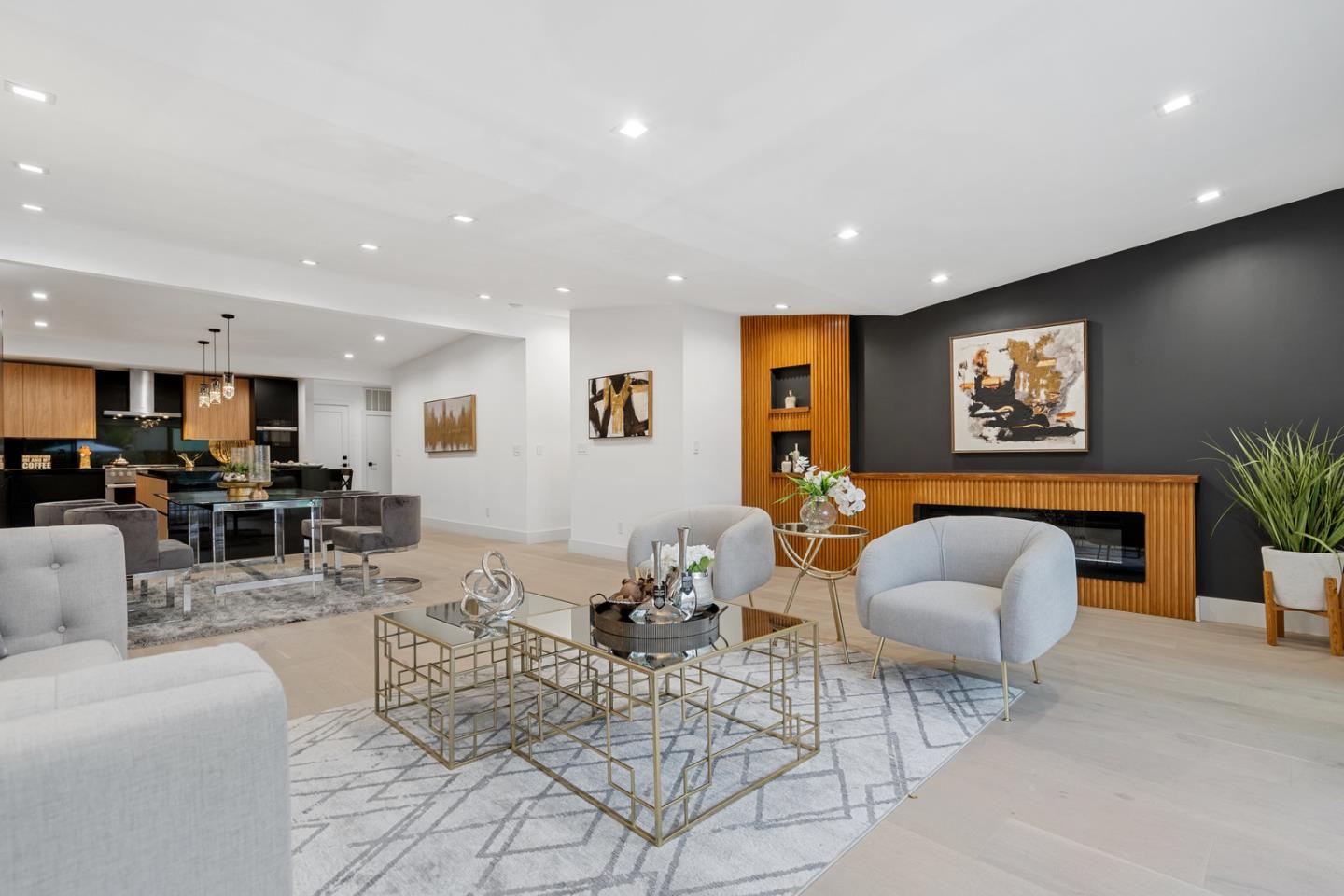 3633 Louis Road Palo Alto, CA 94303 - Photo 13 of 42 a living room with furniture and kitchen view