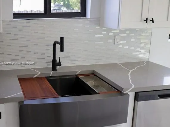 a close view of sink and microwave