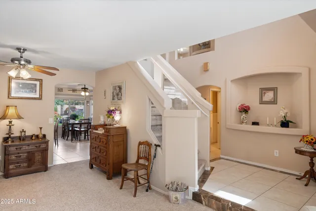 a workspace with furniture and window