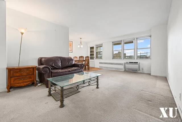 a living room with furniture and a area