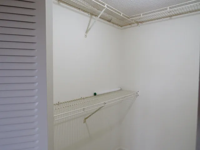 a view of walk in closet with empty racks