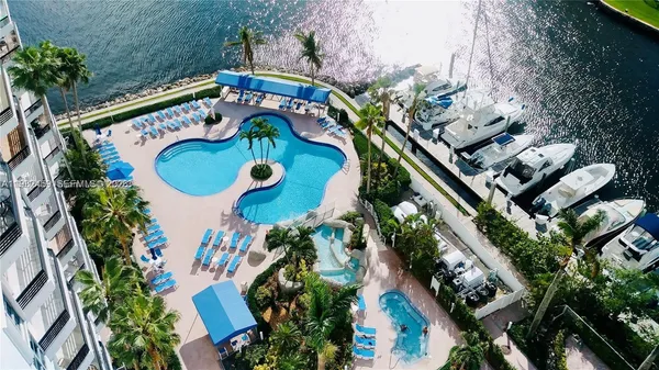 a view of an outdoor space and swimming pool