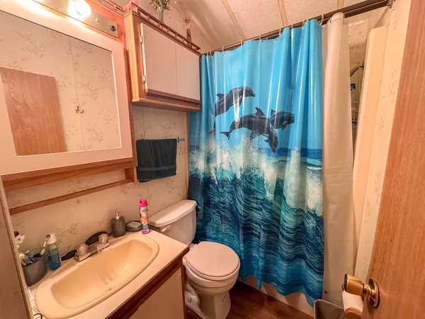 a bathroom with a toilet a sink and tub