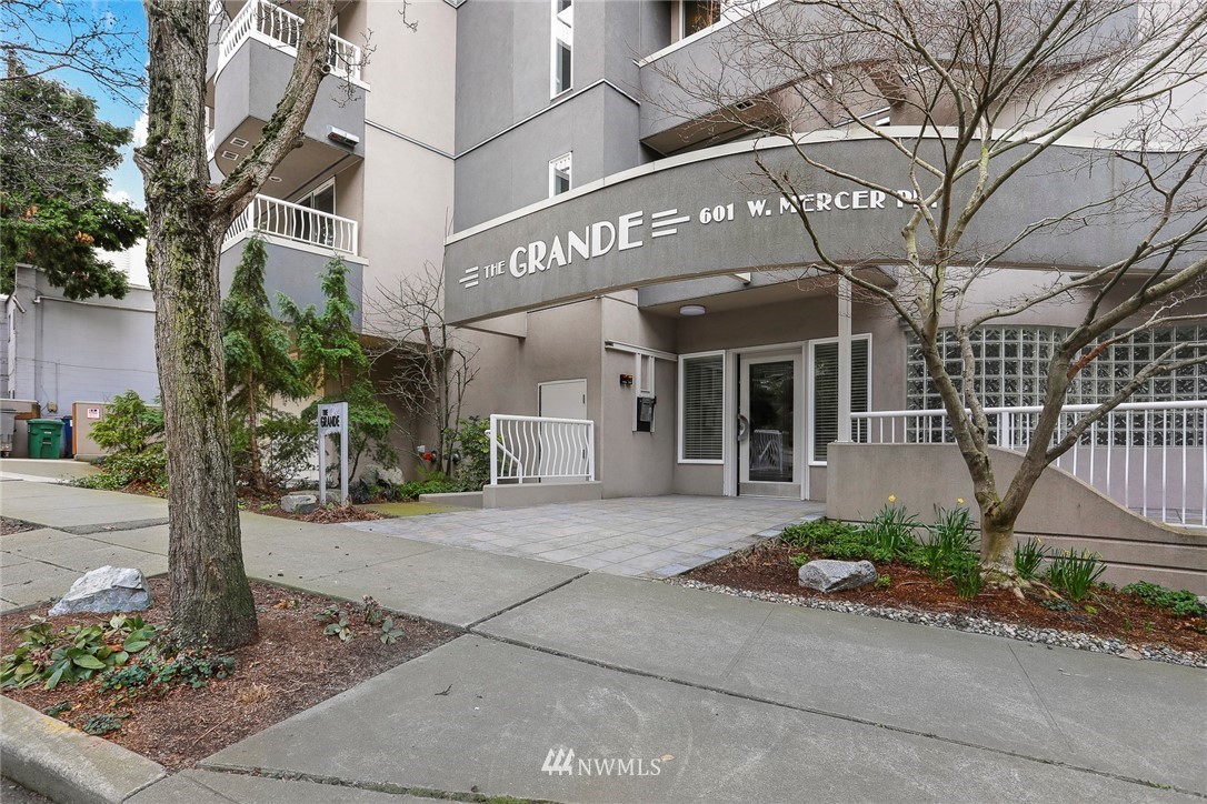 a front view of a building with street view