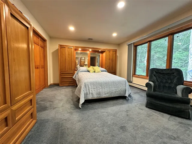 a bedroom with a bed and a couch