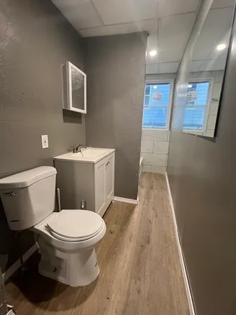 a bathroom with a toilet and a shower