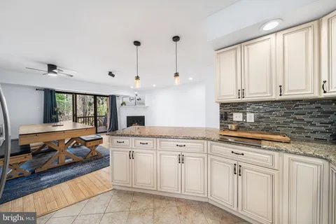 a large kitchen with cabinets