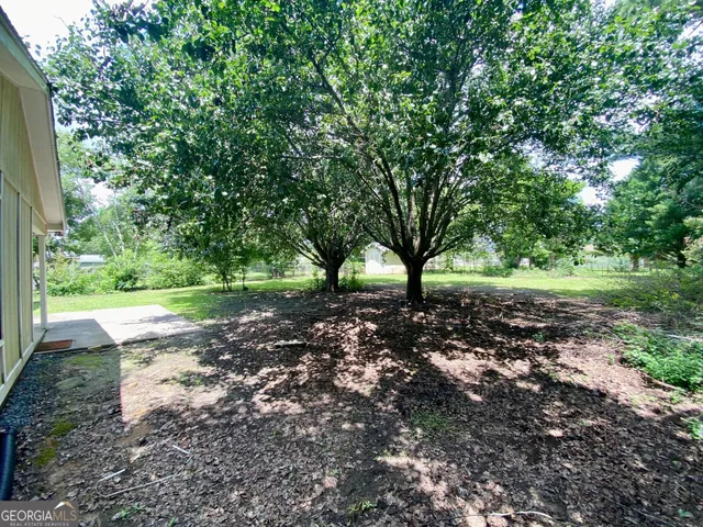 a view of outdoor space with trees all around