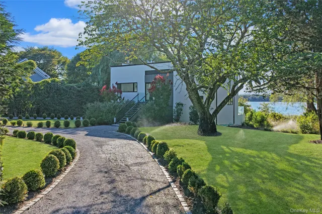a view of a lake with a mountain in the background