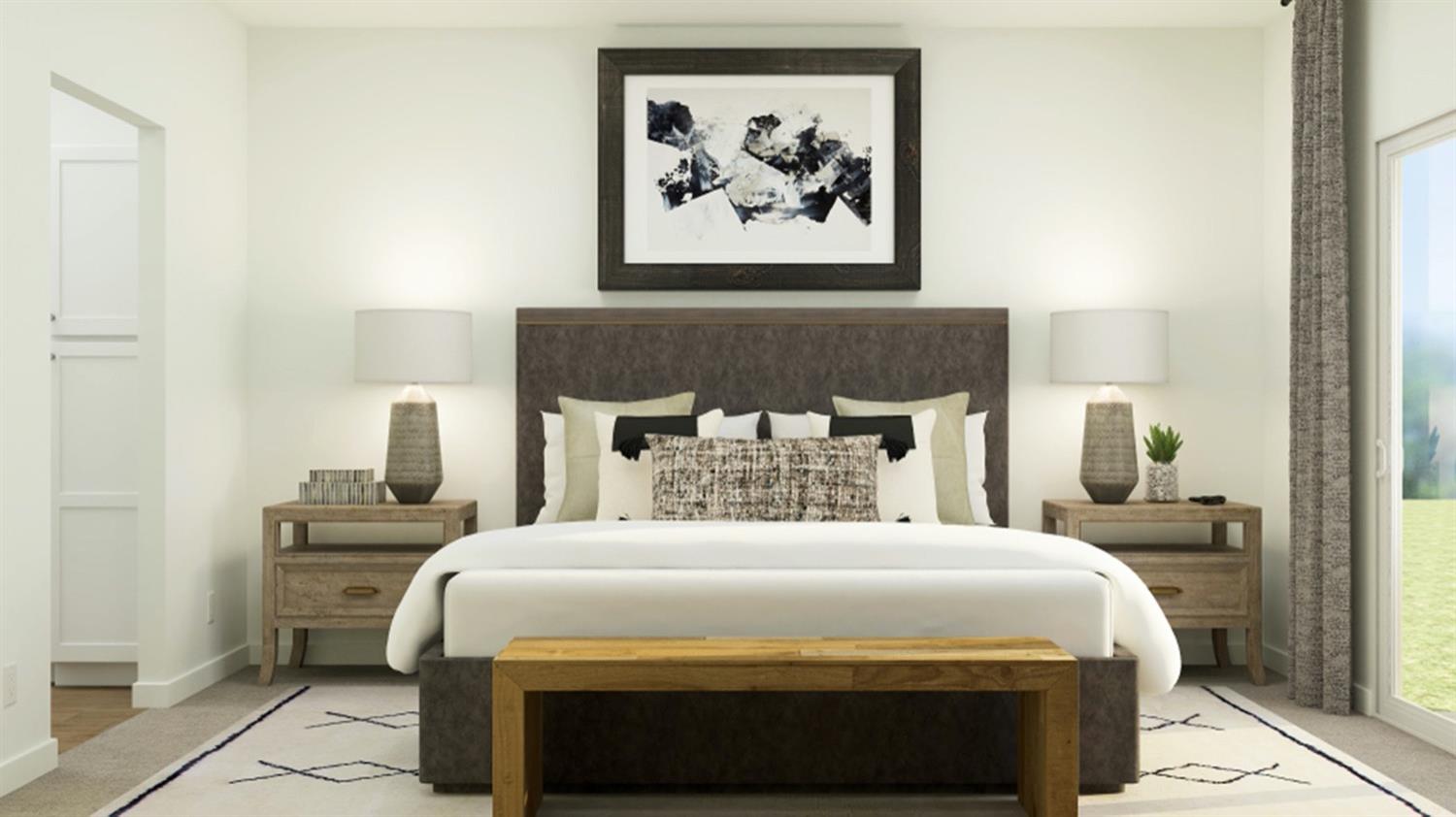 1778 North Aster Lake Road, Unit 60 Hanford, CA 93230 - Photo 14 of 14 a bedroom with a bed and a painting on the wall