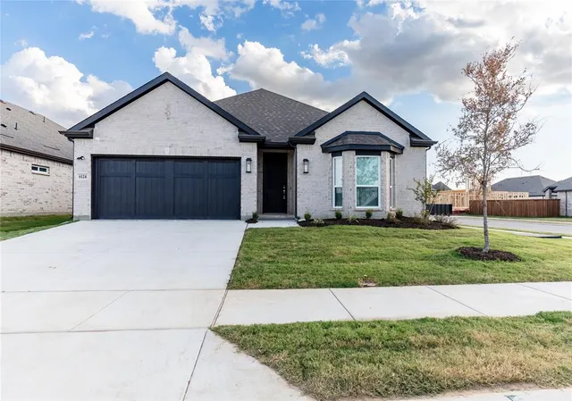 a view of a house with a yard and large tree