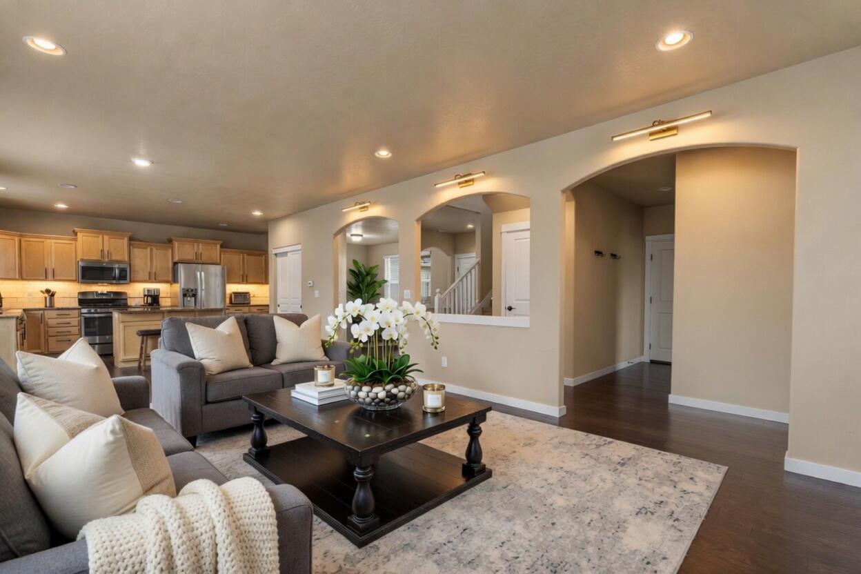 2781 Northeast Spring Water Place Bend, OR 97701 - Photo 3 of 23 a living room with furniture potted plant and kitchen view