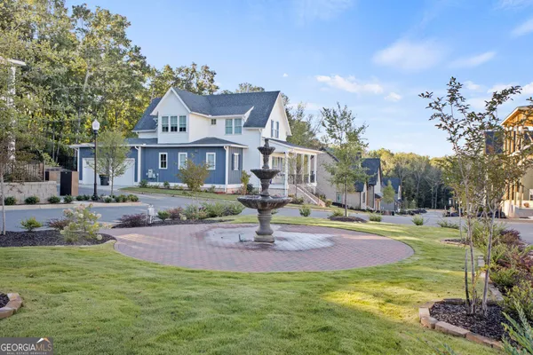 a view of a street with an outdoor space