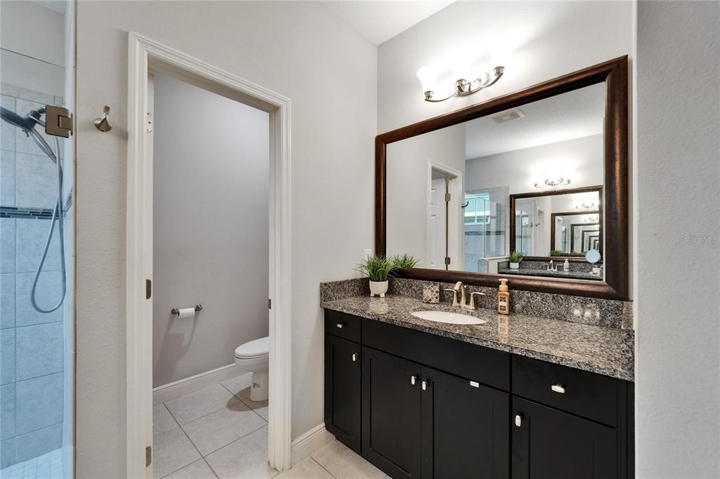 6127 Colmar Place Apollo Beach, FL 33572 - Photo 50 of 72 a bathroom with a granite countertop sink mirror and a toilet