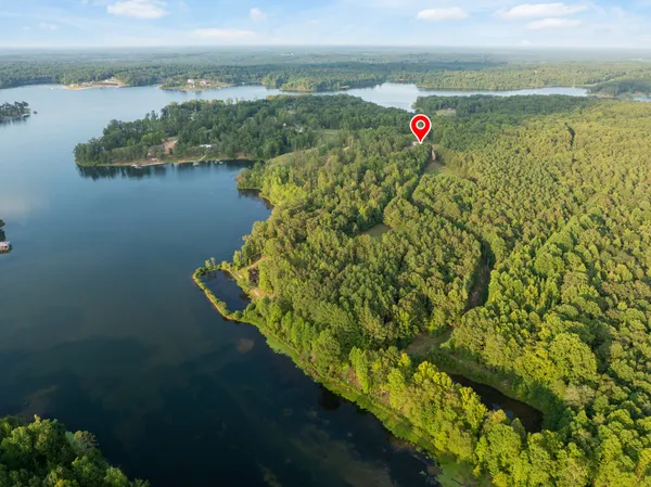 a view of a lake with a beach