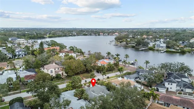 a view of a lake with a city