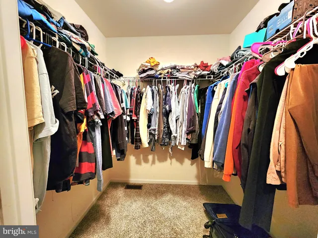 a view of walk in closet with clothes