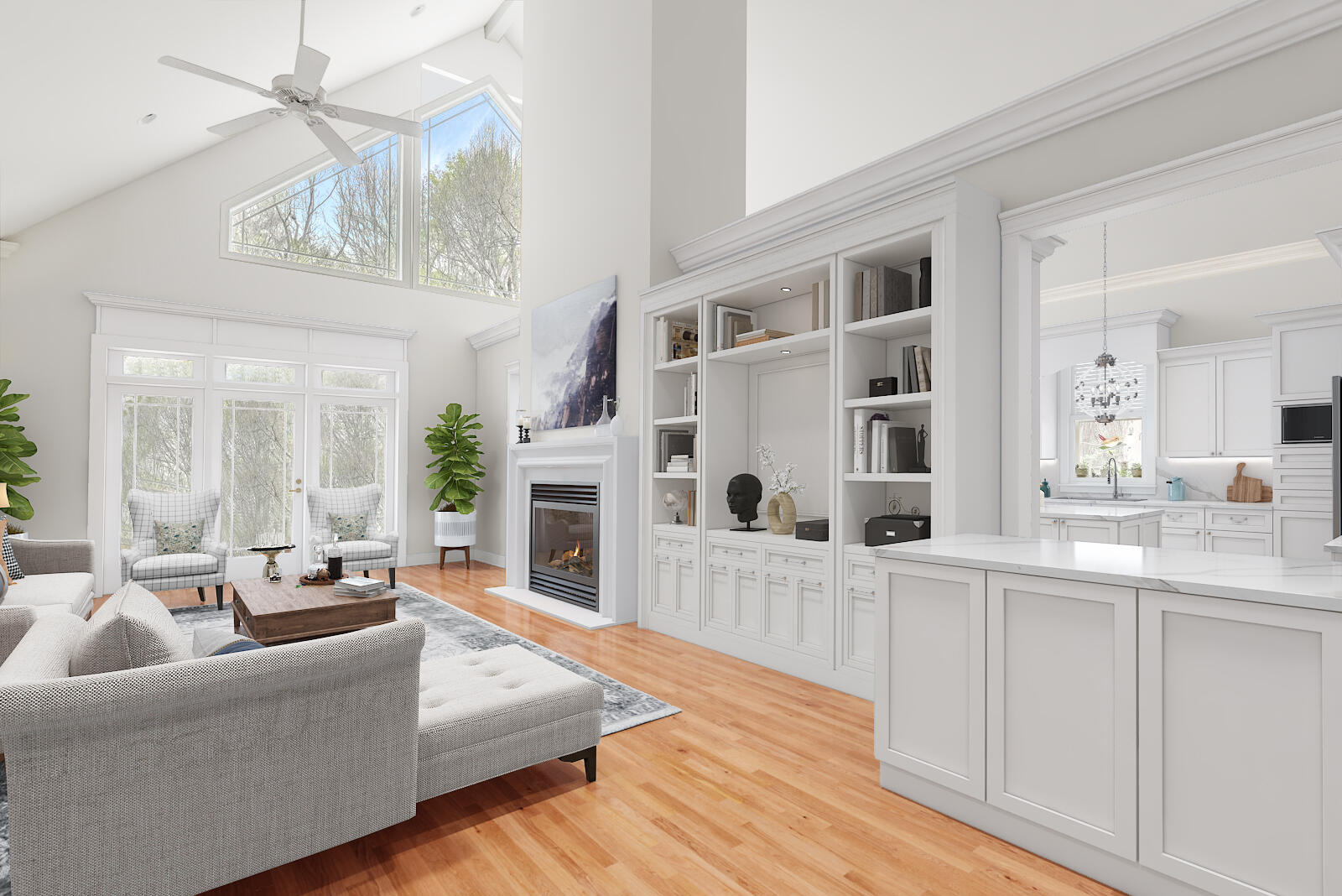 12 Shadowbrook Circle Augusta, GA 30909 - Photo 69 of 75 Virtual Staging - Living Room/Kitchen w/ dual sided fireplace