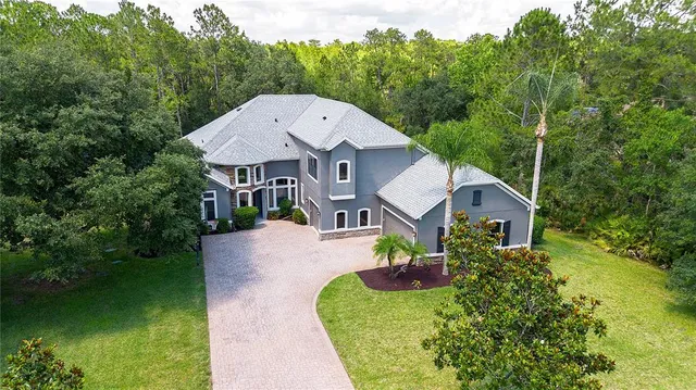 a aerial view of a house with garden