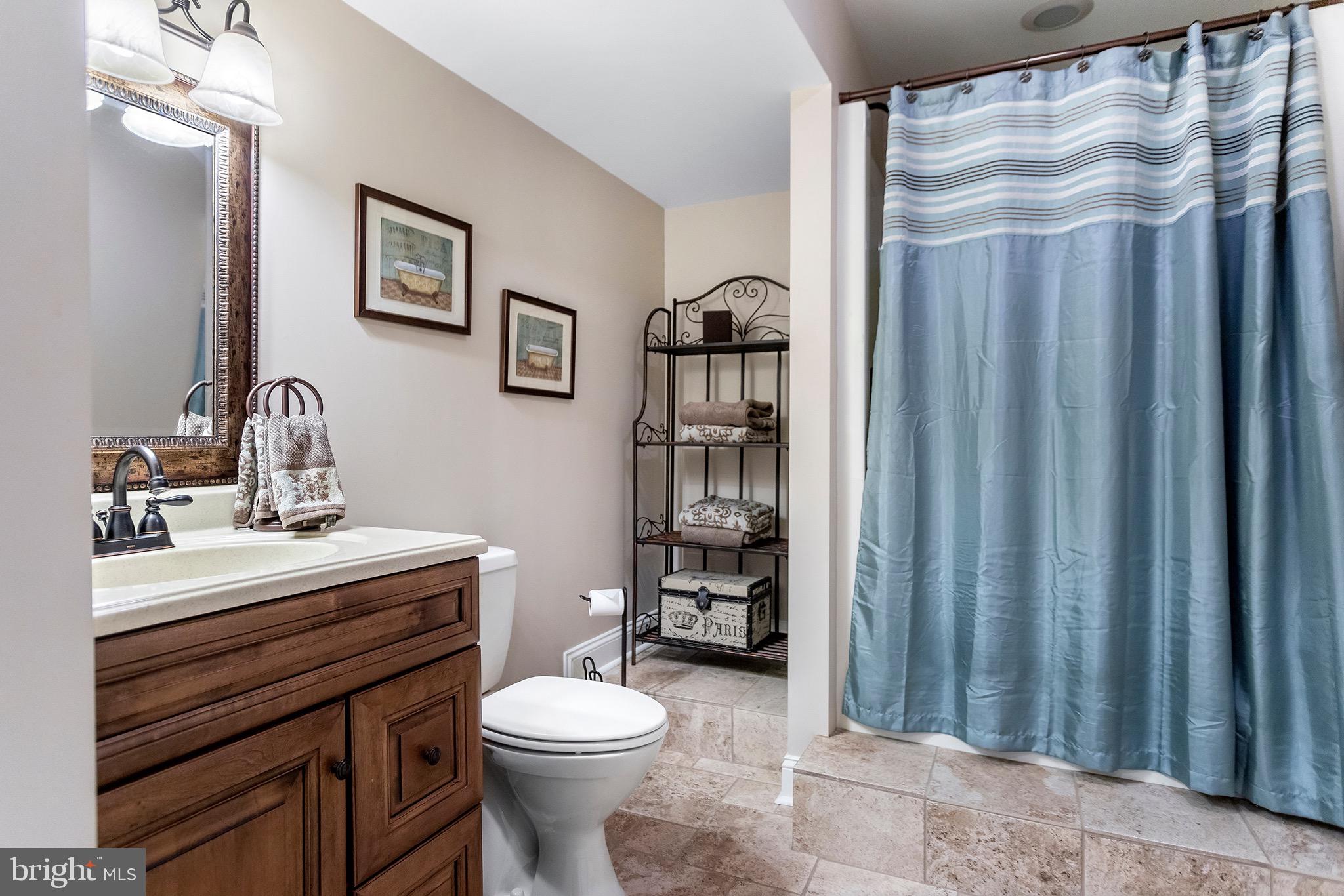 1310 Stackhouse Mill Road Newtown Square, PA 19073 - Photo 35 of 40 a bathroom with a sink a toilet and shower curtain