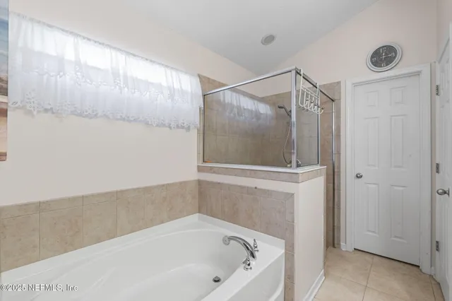 a bathroom with a bathtub