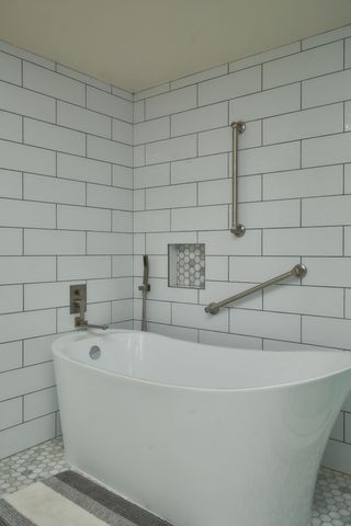 a bathroom with a bathtub