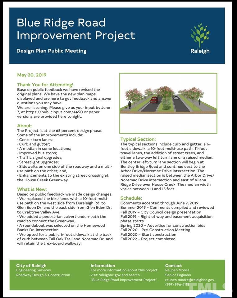 3616 Morningside Drive Raleigh, NC 27607 - Photo 29 of 29 Flyer from most recent meeting on Blue Ridge Street Project