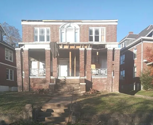 a view of a building with a glass windows