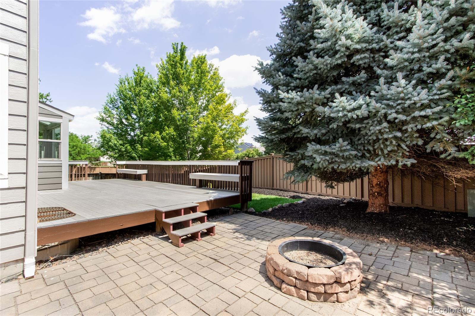 2505 Spring Hill Court Highlands Ranch, CO 80129 - Photo 33 of 40 a view of backyard with outdoor seating and trees