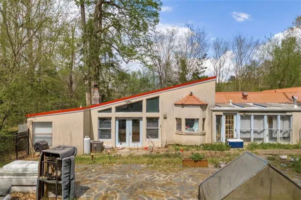 a view of a terrace with a backyard