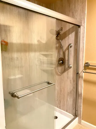 a bathroom with a shower