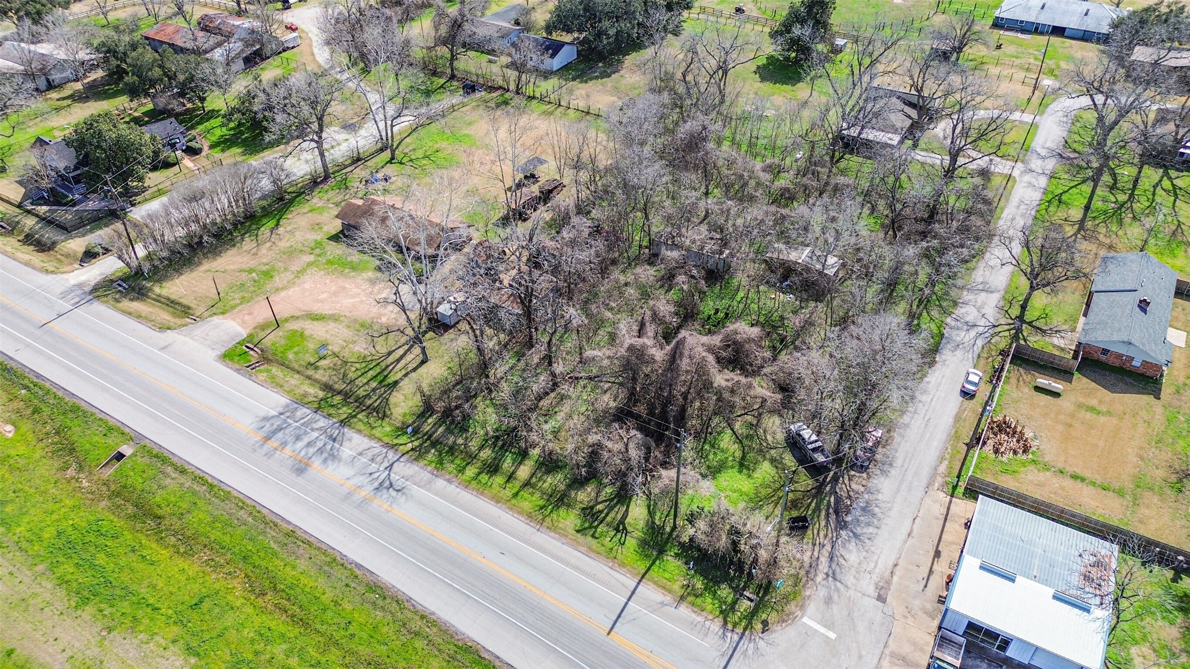 a view of a yard with a tree