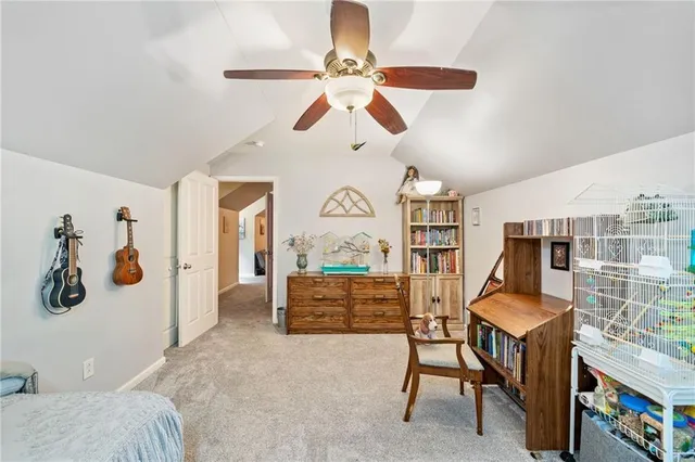 a workspace with furniture and window