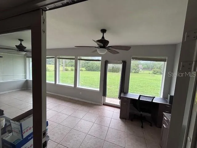 a living room with a large window