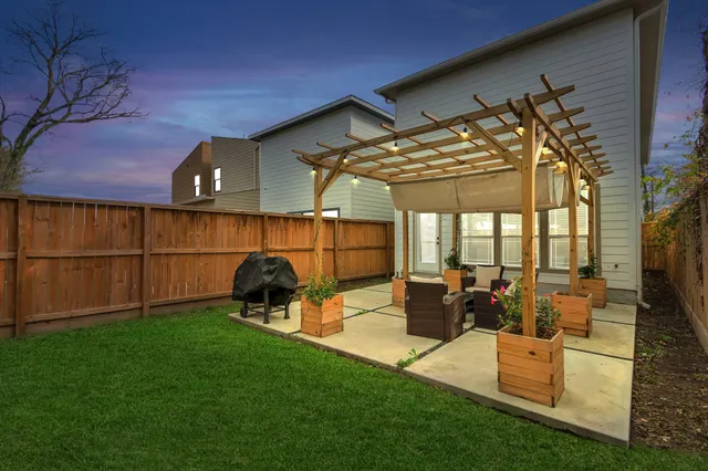 a front view of a house with patio