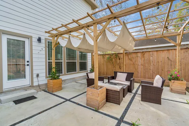 a building outdoor space with patio furniture