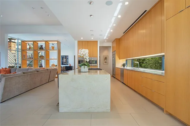 a living room with large window