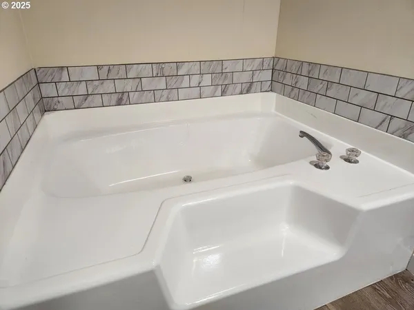 a bathroom with a bathtub