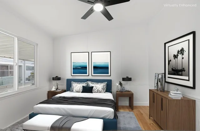 a bedroom with furniture and windows