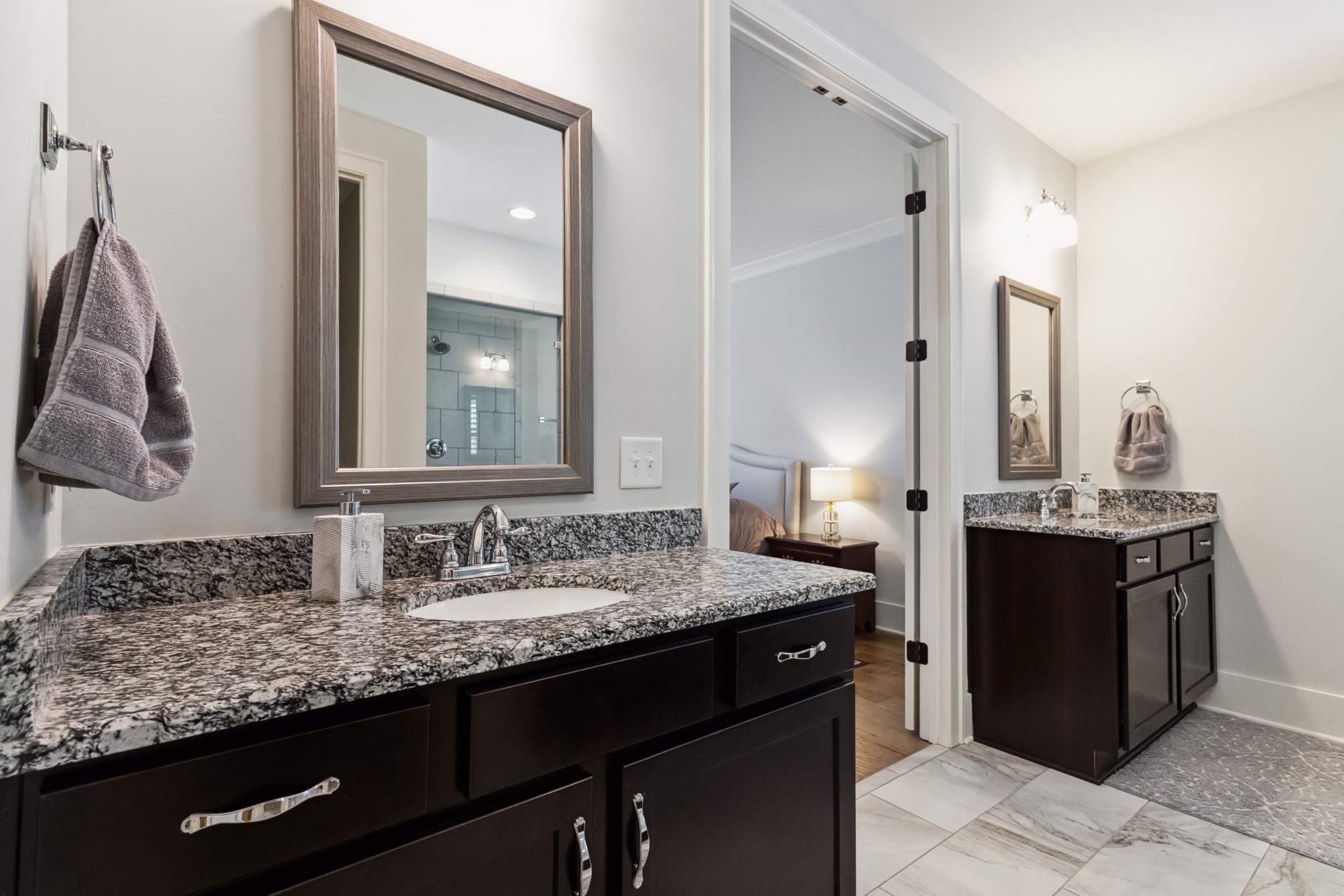 114 Vanner Road Mount Juliet, TN 37122 - Photo 26 of 39 a bathroom with a granite countertop sink and a mirror