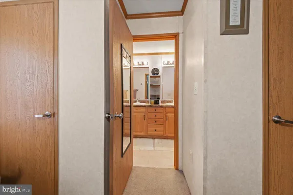 a view of a bathroom from a hallway