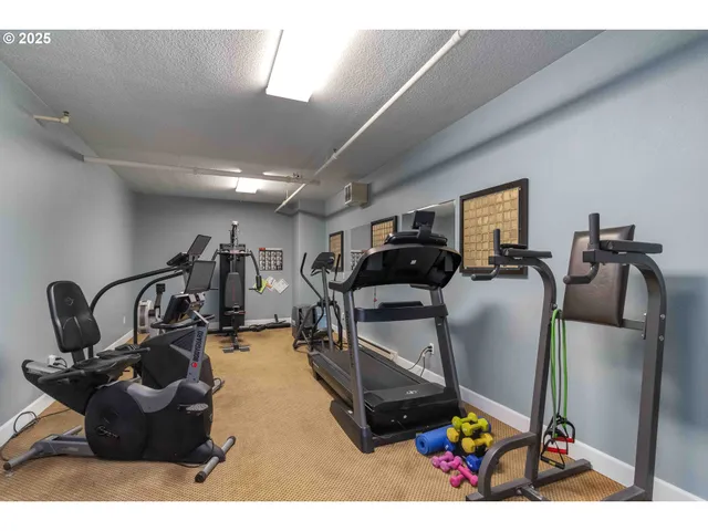 a room with gym equipment and equipment