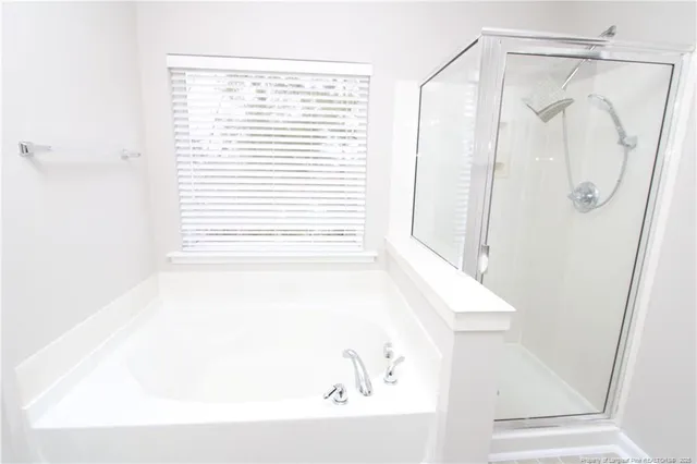 a bathroom with a bathtub and a shower